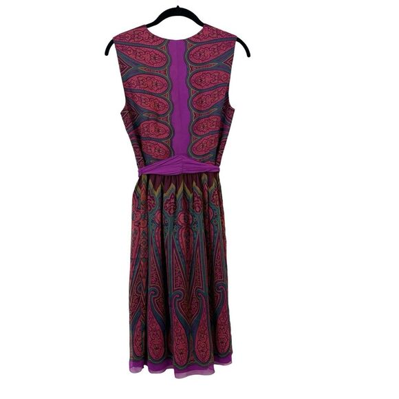Anna Sui Anthropologie 100% Silk Printed Wrap Boho V Neck Pink Red Dress Size 8 - Picture 3 of 14